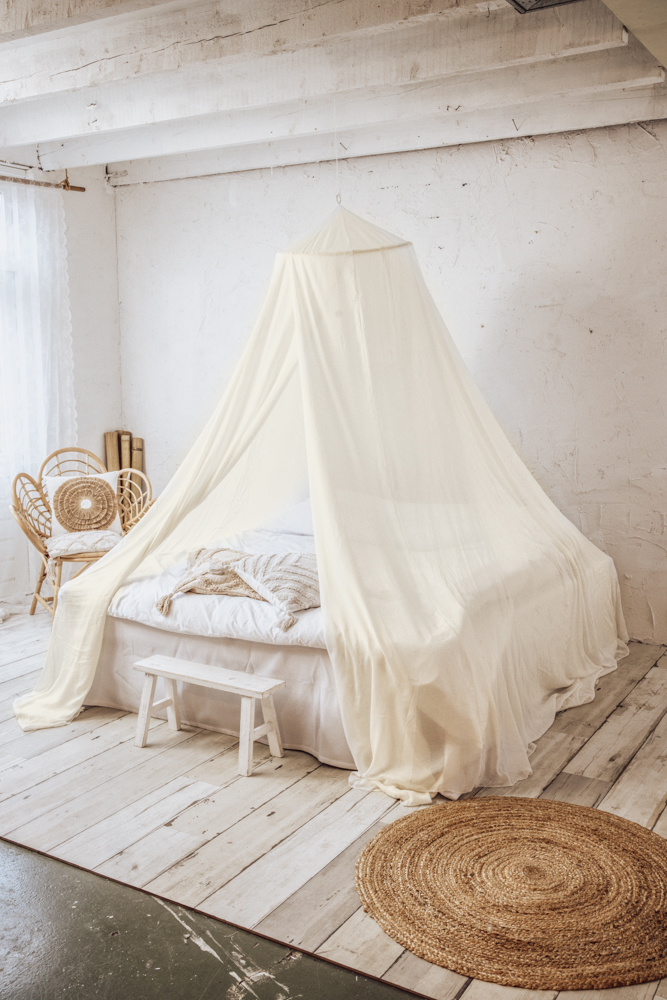 Deconet Bamboestof klamboe - Bangi- Topring 65cm /1250cm omtrek Offwhite- 1-2 pers