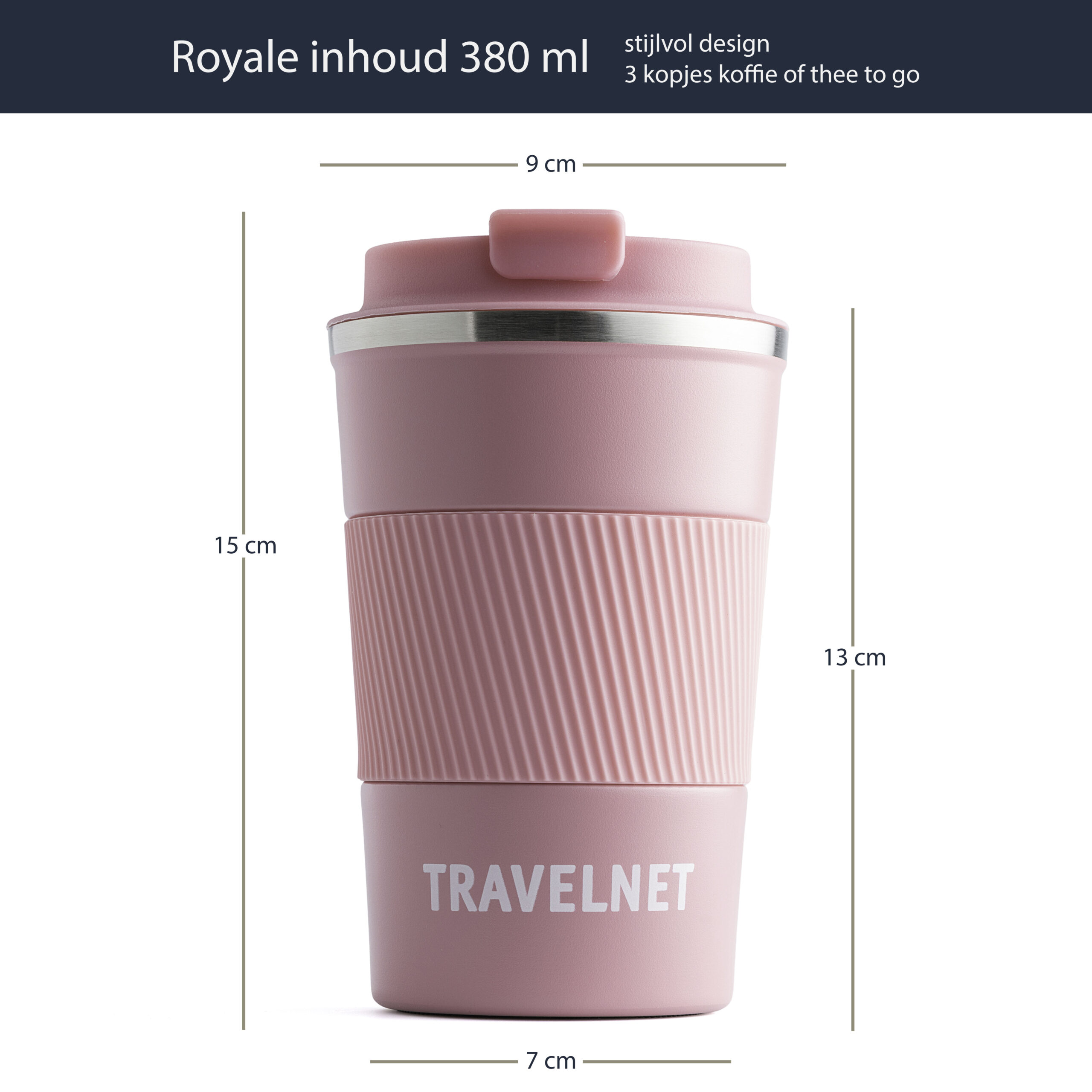 Travelnet thermosbeker – koffiebeker voor onderweg – reisbeker voor koffie en thee – 380 ml – roestvrij staal - Afbeelding 8