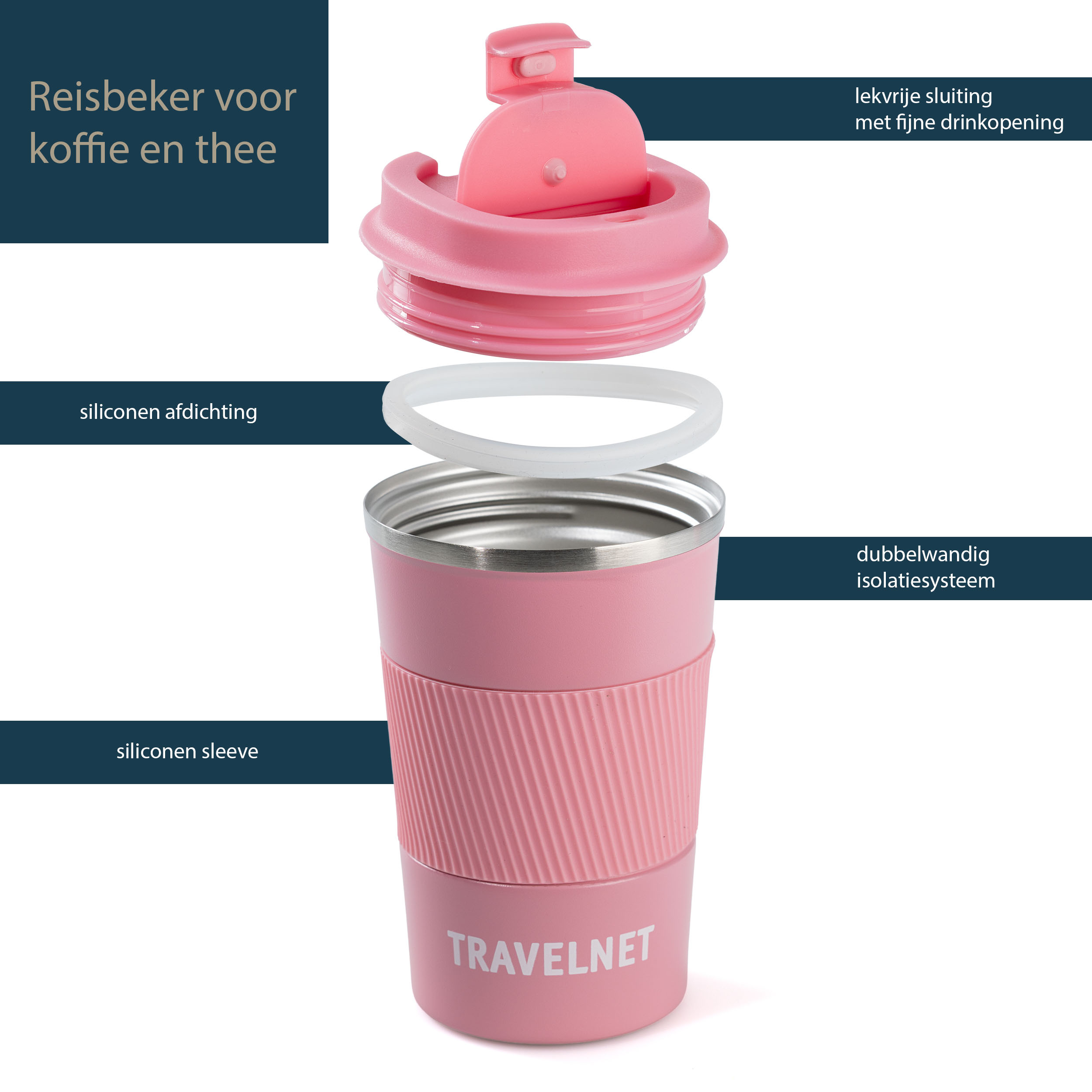 Travelnet thermosbeker – koffiebeker voor onderweg – reisbeker voor koffie en thee – 380 ml – roestvrij staal - Afbeelding 5