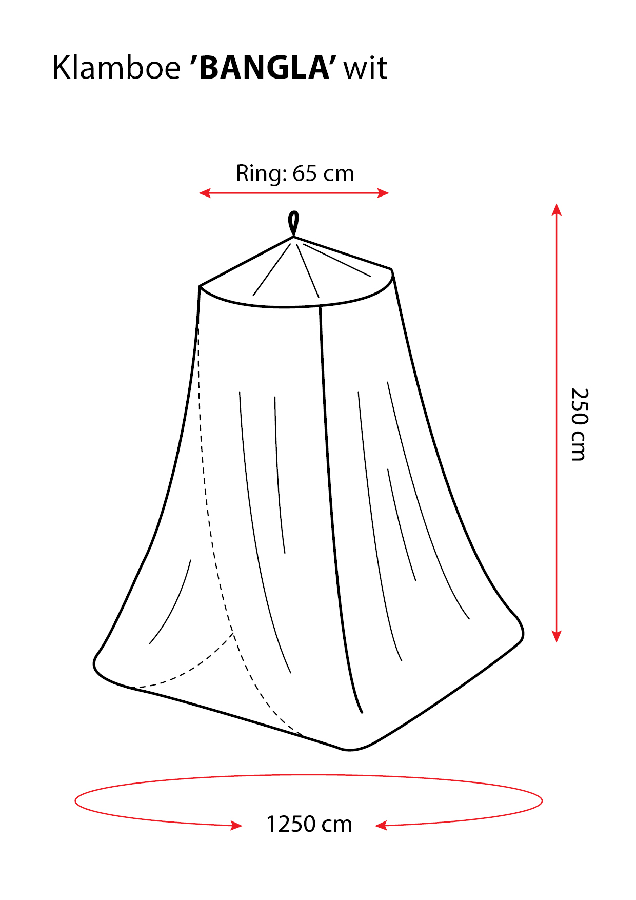 Deconet klamboe - Bangla - Topring 65cm /1250cm omtrek WIT - 1-2 pers - Afbeelding 2