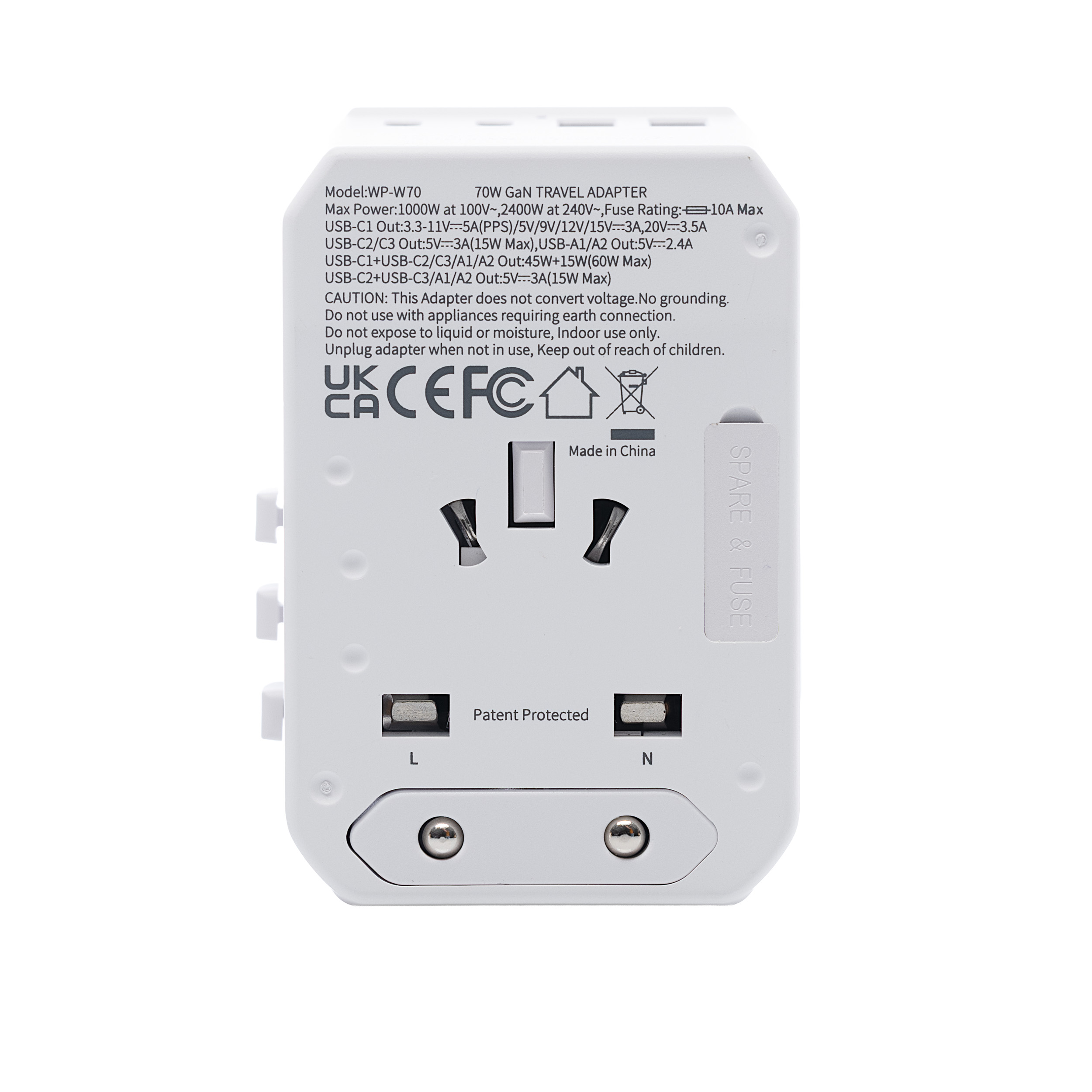 Travelnet Wereldstekker met USB-C (PD) 70W – Universele Reisstekker – 3x USB-C & 2x USB-A – Snellader - Afbeelding 6