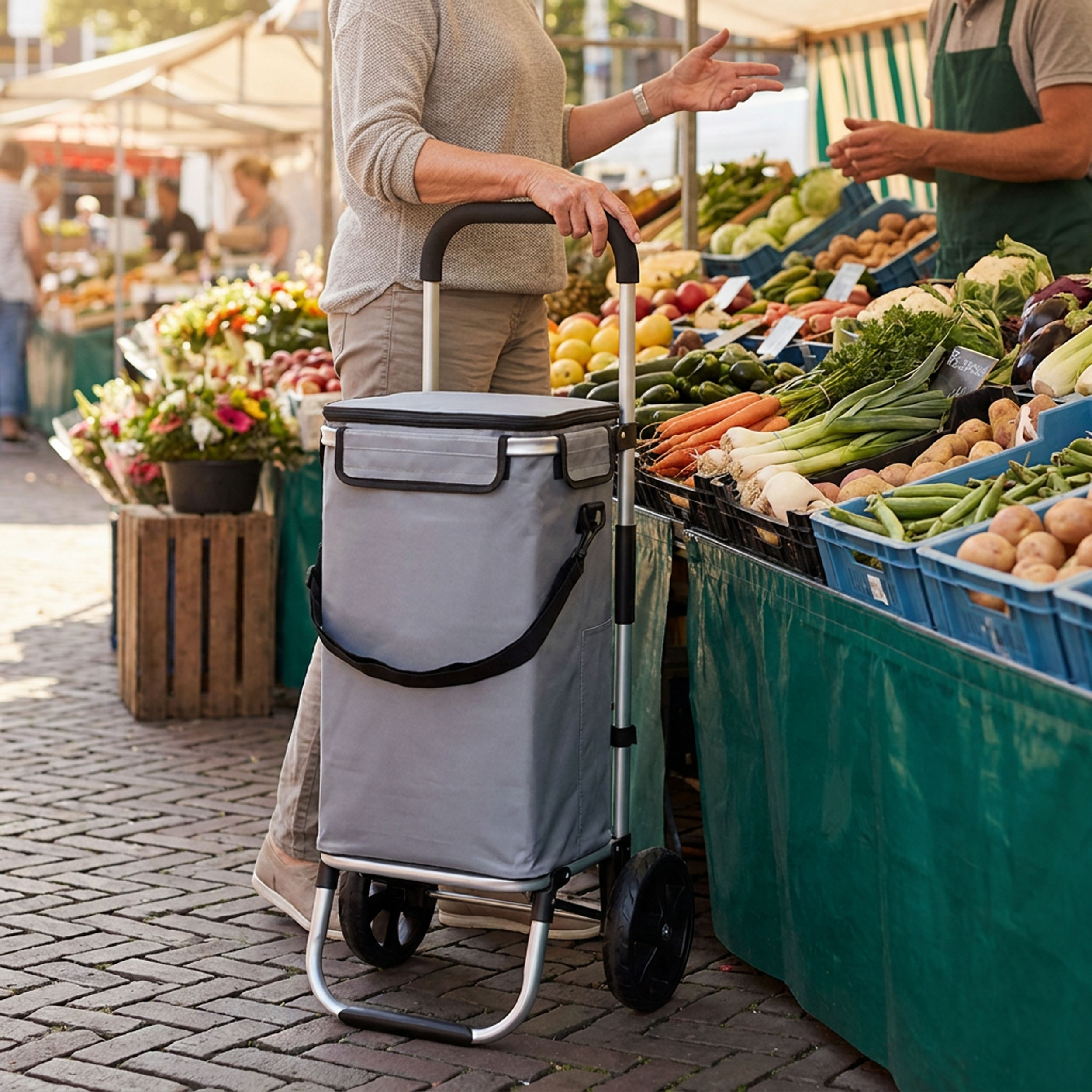 Travelnet Boodschappenwagen 40L, met koelvakje, inklapbaar, aluminium frame - Afbeelding 2