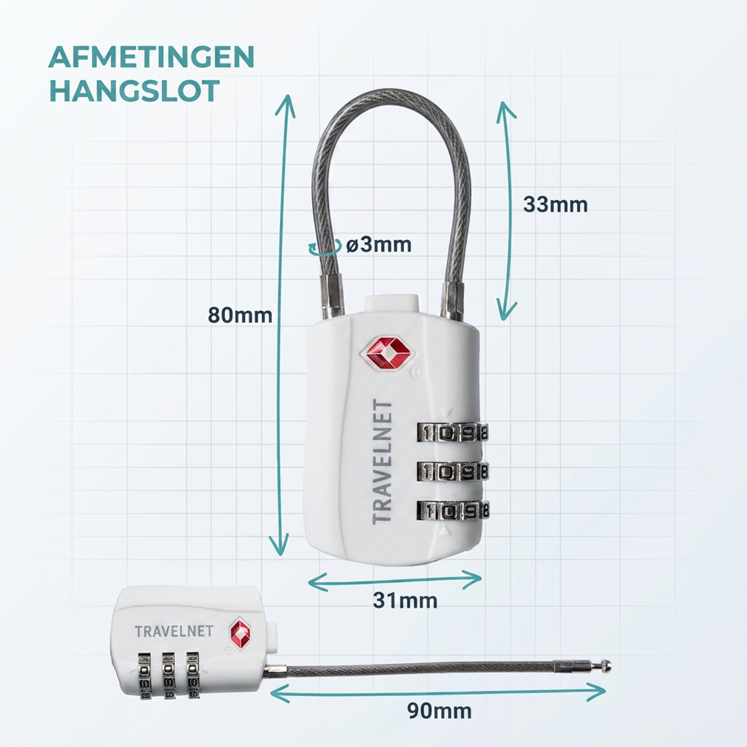 Travelnet TSA Reisslot met Cijfercode Set van 4 - Afbeelding 7