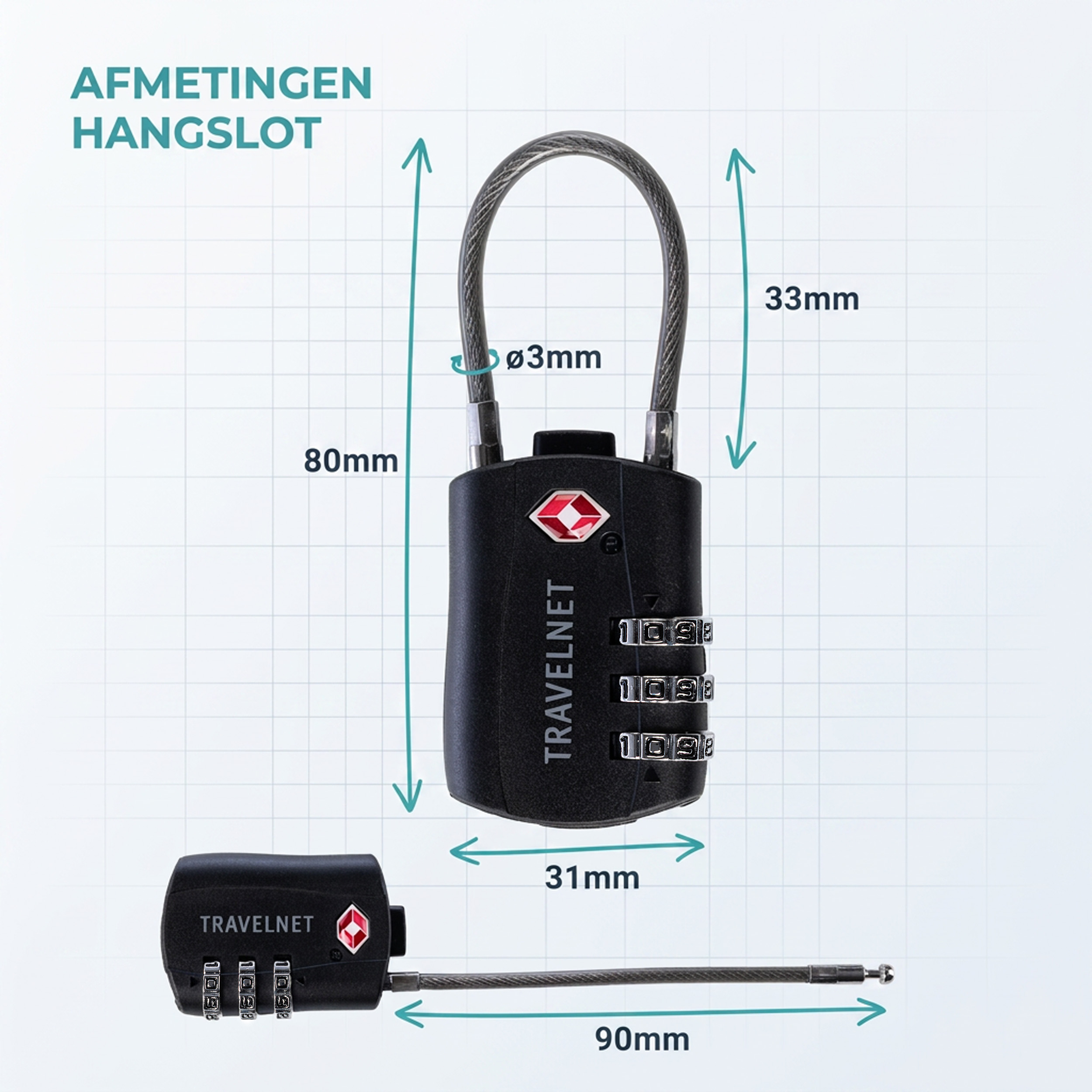 Travelnet TSA Reisslot met Cijfercode Set van 8 - Afbeelding 5