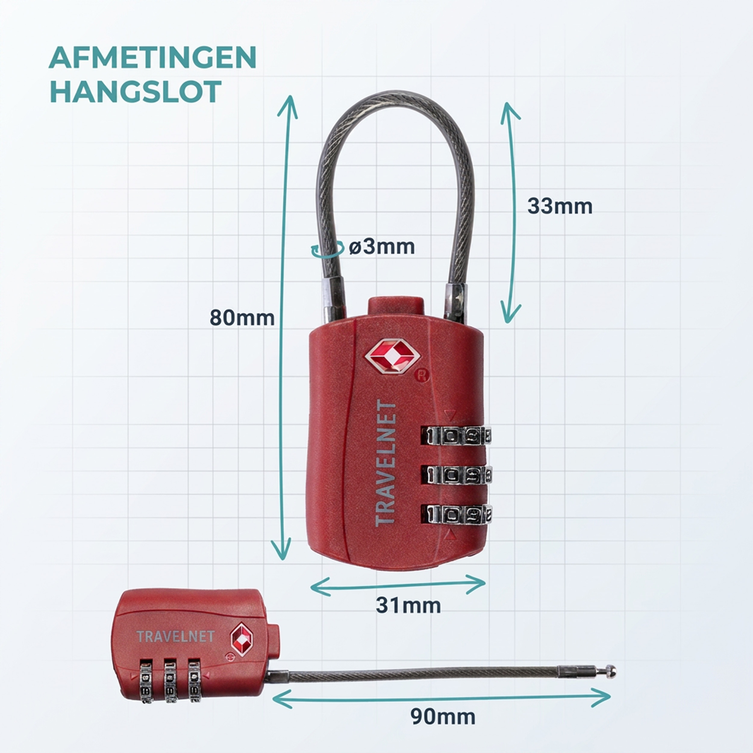 Travelnet TSA Reisslot met Cijfercode Set van 4 - Afbeelding 5