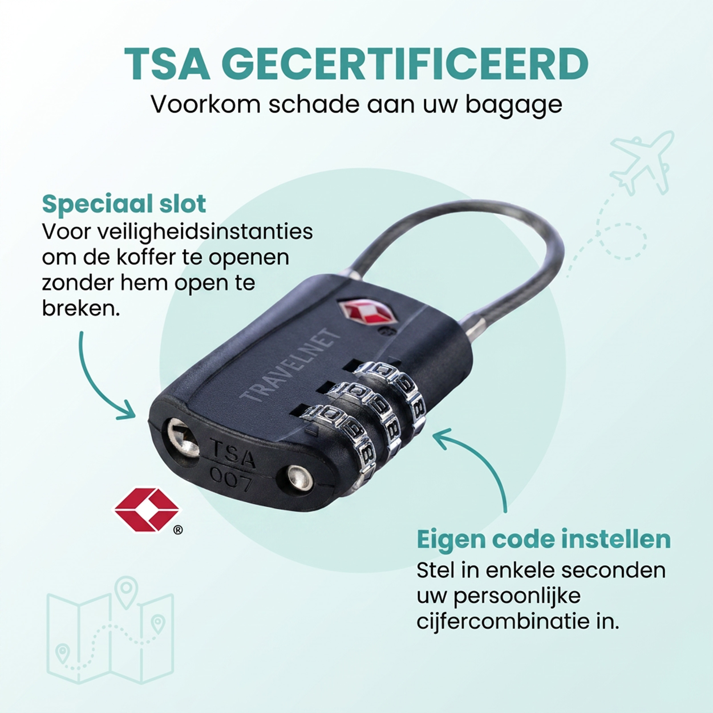 Travelnet TSA Reisslot met Cijfercode Set van 4 - Afbeelding 5