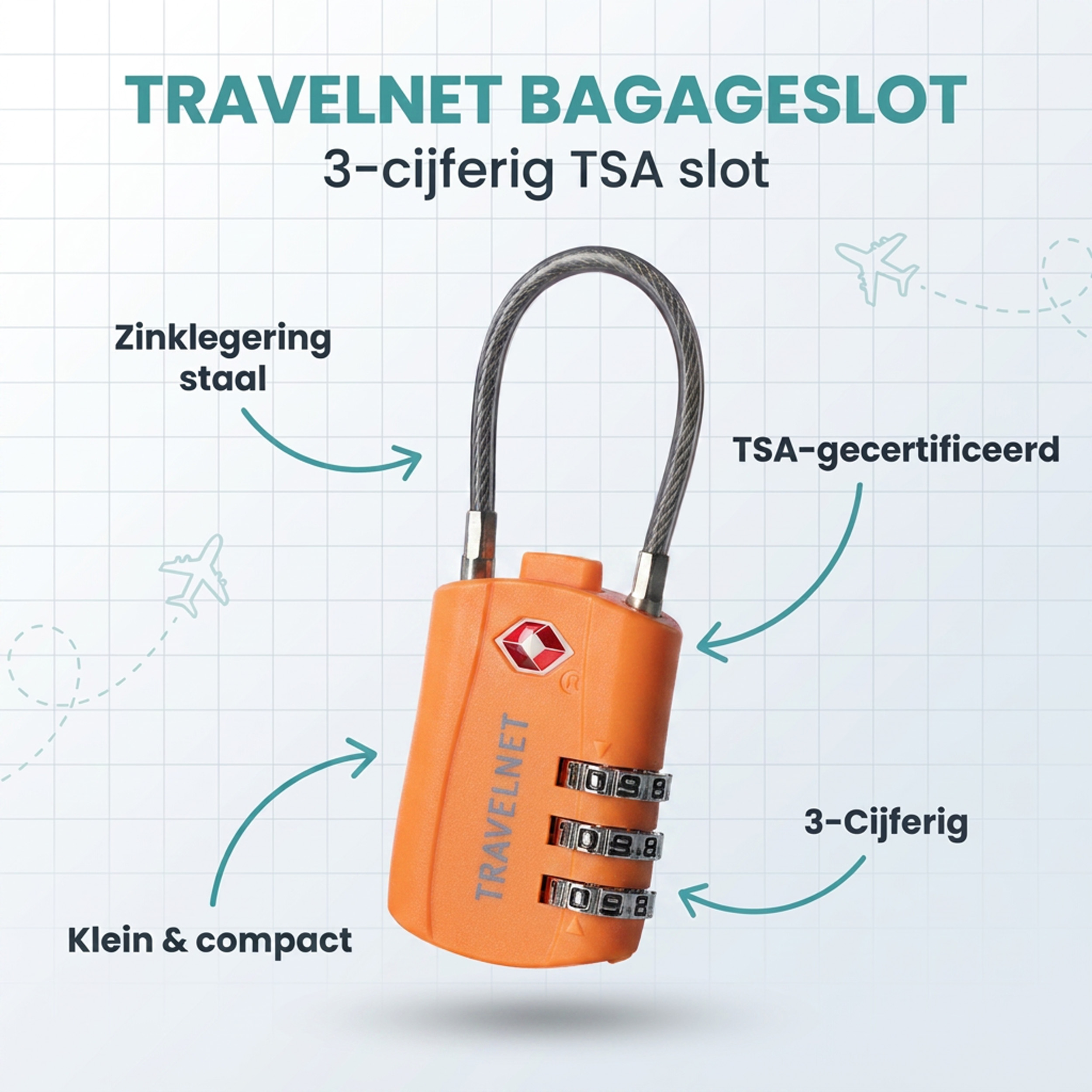 Travelnet TSA Reisslot met Cijfercode Set van 4 - Afbeelding 8