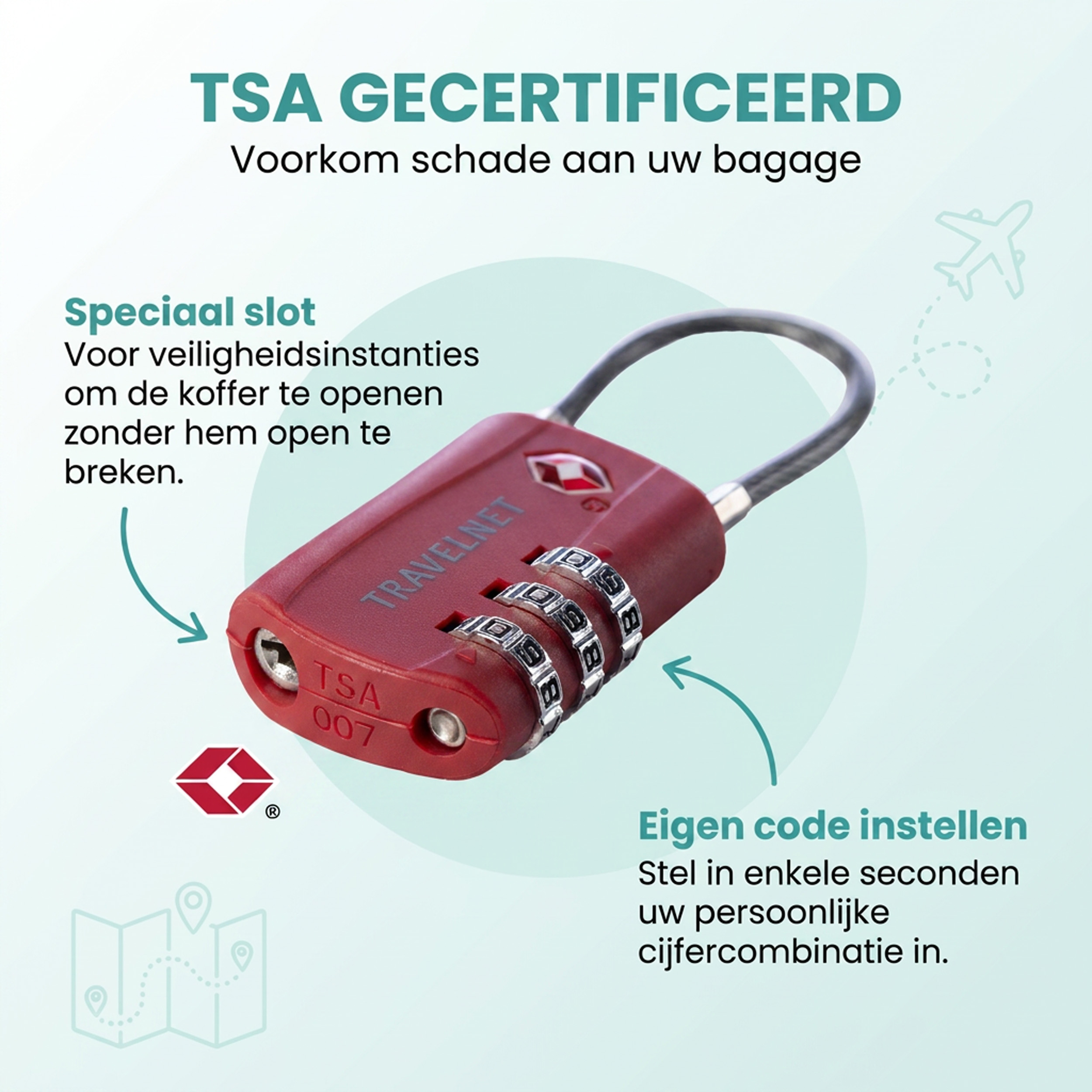 Travelnet TSA Reisslot met Cijfercode Set van 4 - Afbeelding 4