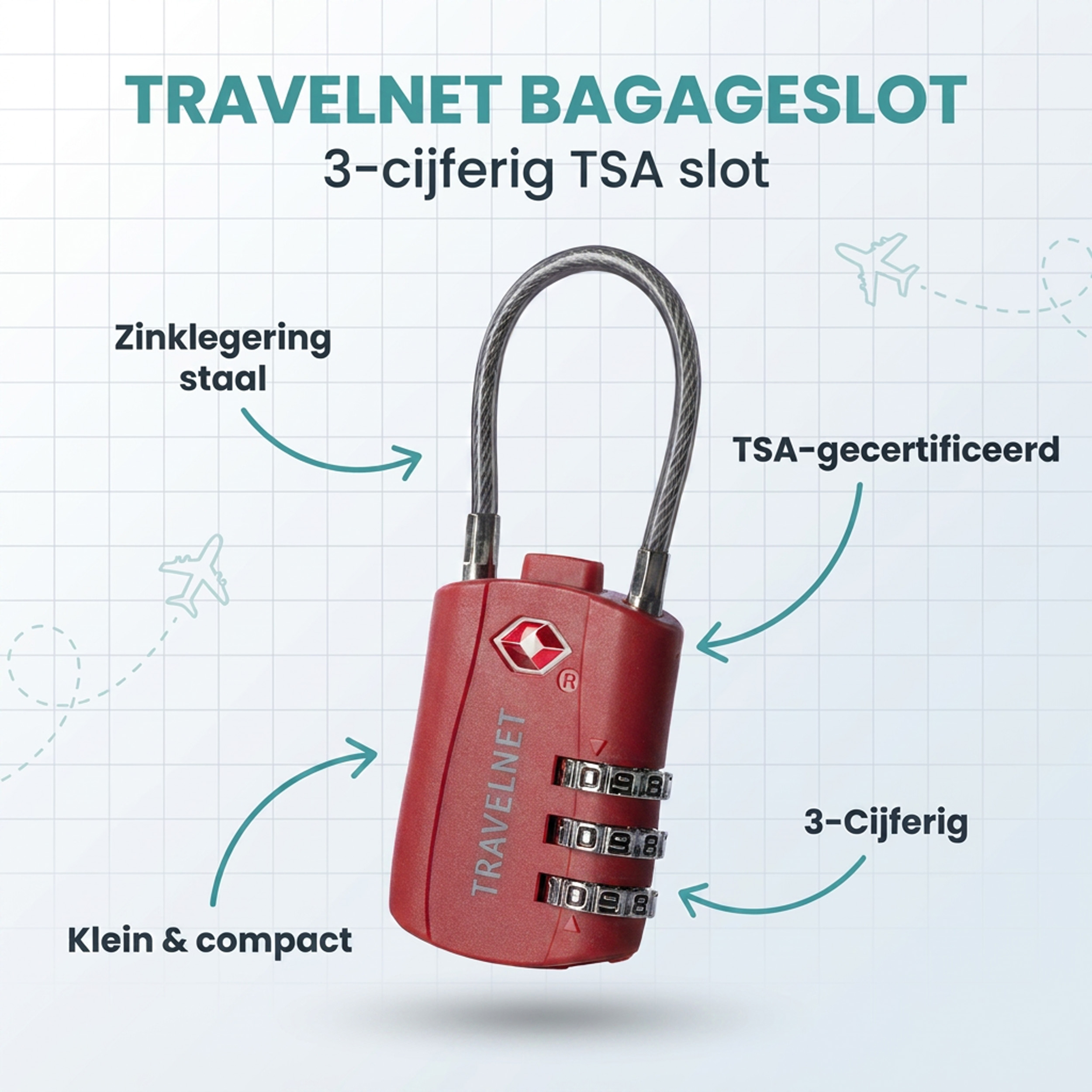 Travelnet TSA Reisslot met Cijfercode Set van 4 - Afbeelding 10