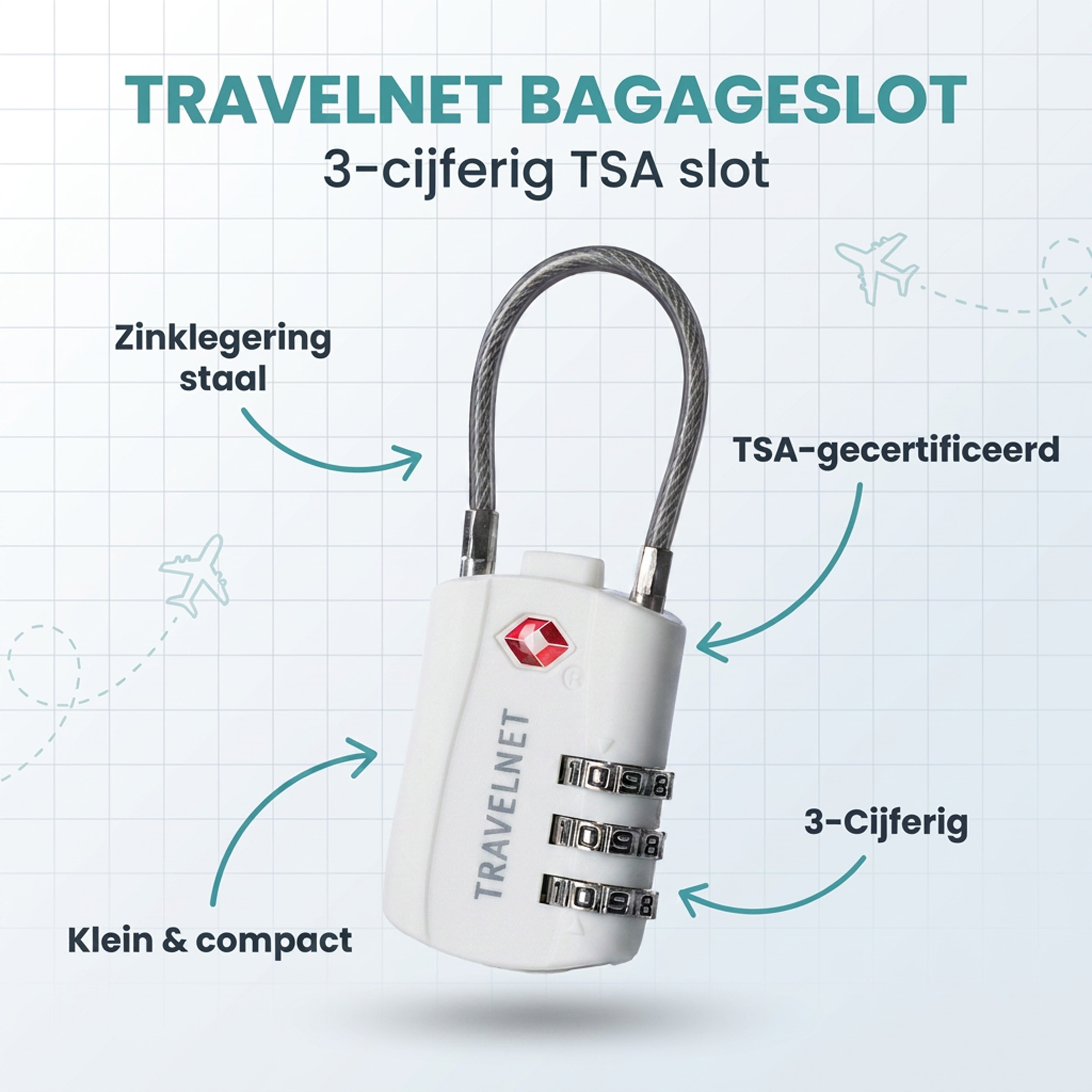 Travelnet TSA Reisslot met Cijfercode Set van 2 - Afbeelding 11