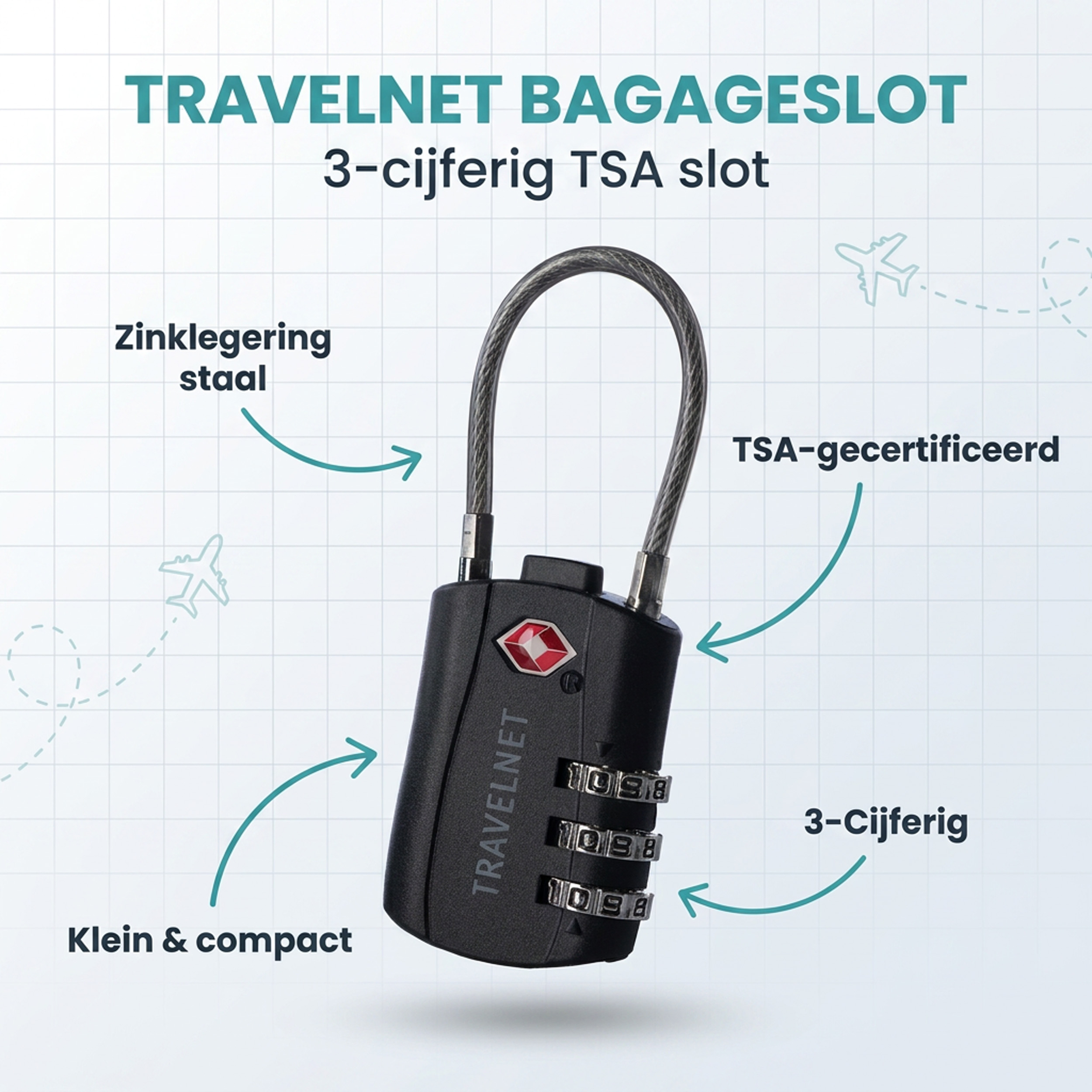 Travelnet TSA Reisslot met Cijfercode Set van 8 - Afbeelding 11